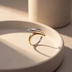 Two Tone Snake Open Ring For Women In Titanium Steel With Electroplated Gold Plating, Available In Multicolor 2