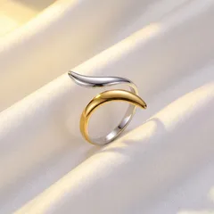 Two Tone Snake Open Ring For Women In Titanium Steel With Electroplated Gold Plating, Available In Multicolor 3