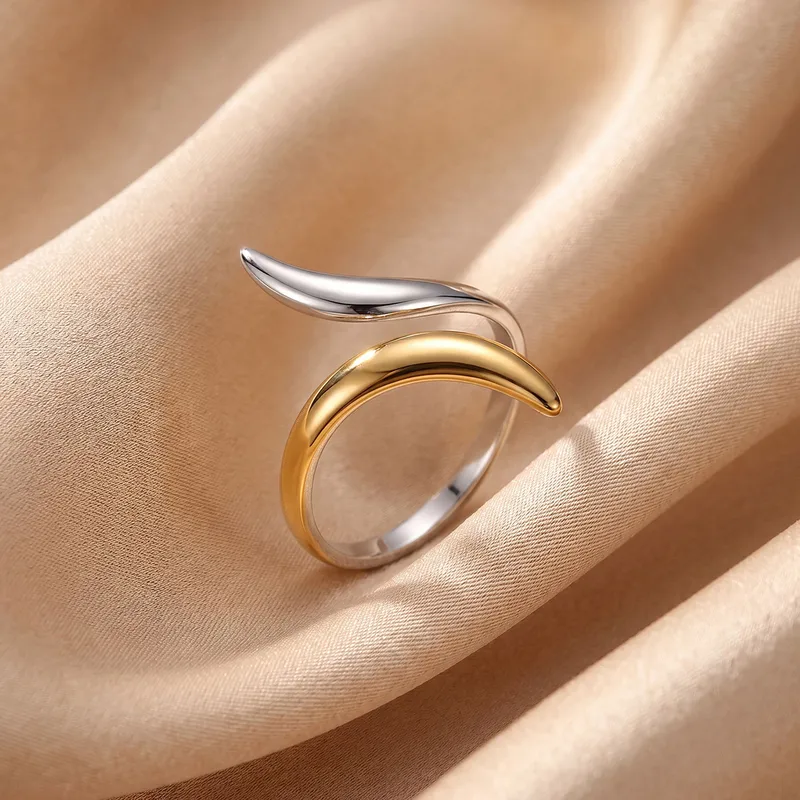 Two Tone Snake Open Ring For Women In Titanium Steel With Electroplated Gold Plating, Available In Multicolor 5