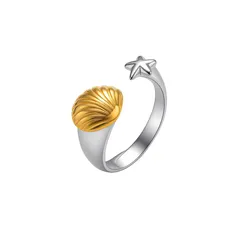 Two Tone Starfish Open Ring For Women In Electroplated Titanium Steel With Shell Inlay 3