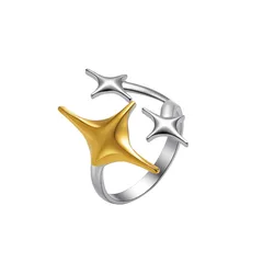 Two Tone Titanium Steel Open Ring With Star Pattern, Electroplated Gold Plating, Multicolor Design For Women 3
