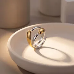 Two Tone Titanium Steel Open Rings For Women In Gold, Perfect For Summer Wear 2