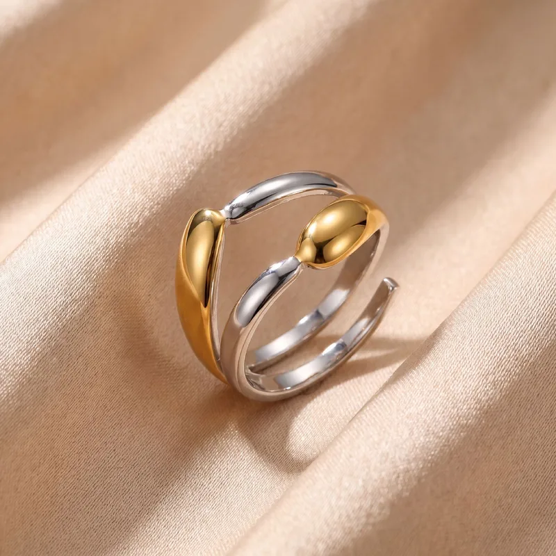 Two Tone Titanium Steel Open Rings For Women In Gold, Perfect For Summer Wear 4