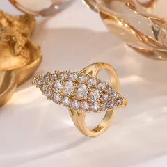 U Shape Ring For Women In Gold Alloy Featuring Rhinestones Inlay
