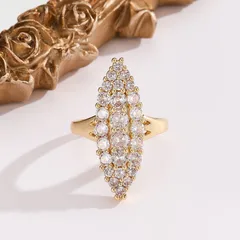 U Shape Ring For Women In Gold Alloy Featuring Rhinestones Inlay 2