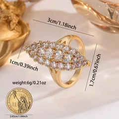 U Shape Ring For Women In Gold Alloy Featuring Rhinestones Inlay 3
