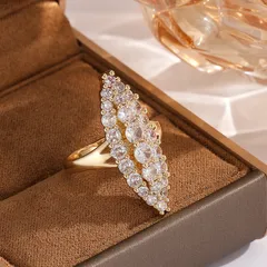 U Shape Ring For Women In Gold Alloy Featuring Rhinestones Inlay 4