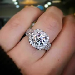 Unique Double Layer Tiger Claw Square Cubic Zirconia Alloy Jewelry Ring Geometric Pattern Simple Style Women's Fashion Accessory