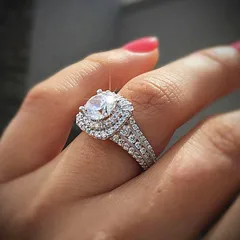 Unique Double Layer Tiger Claw Square Cubic Zirconia Alloy Jewelry Ring Geometric Pattern Simple Style Women's Fashion Accessory 3