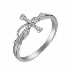 Unisex Alloy Cross Ring For Everyday Wear, Golden Plated With Rhinestones, Featuring 0.03µm-0.05µm Plating Thickness 2