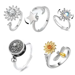 Unisex Alloy Flowers Fidget Ring For Anxiety Jewelry Featuring Rotatable Craftsmanship