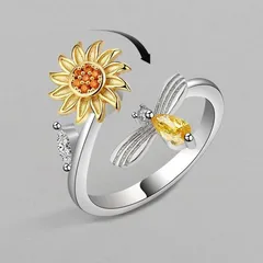 Unisex Alloy Flowers Fidget Ring For Anxiety Jewelry Featuring Rotatable Craftsmanship 3