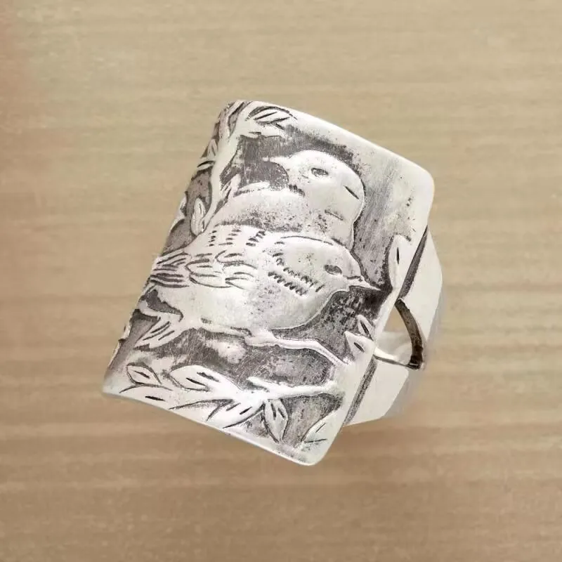 Unisex Bird Ring For Everyday Wear, Antique Silver Plated Alloy With Water Plating And 0.03µm-0.05µm Coating Thickness 5