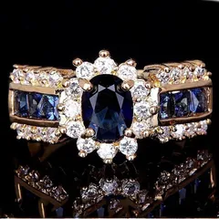 Unisex Blue Flowers Ring For Everyday Wear Featuring Zircon Inlay And Durable Zinc Alloy Material