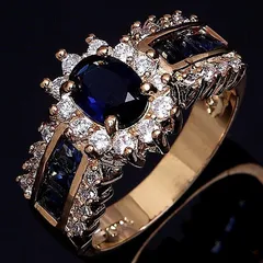Unisex Blue Flowers Ring For Everyday Wear Featuring Zircon Inlay And Durable Zinc Alloy Material 3