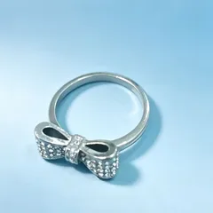Unisex Bow Tie Ring For Stylish Wear, Made Of Zinc Alloy With White K Plated Coating 0.03µm-0.05µm, Featuring Rhinestones 2