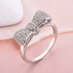 Unisex Bow Tie Ring For Stylish Wear, Made Of Zinc Alloy With White K Plated Coating 0.03µm-0.05µm, Featuring Rhinestones 4