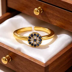 Unisex Copper Circle Ring For Everyday Wear Featuring 18K Real Gold Plated Finish With 0.03µm Thickness And Zircon Inlay
