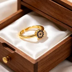 Unisex Copper Circle Ring For Everyday Wear Featuring 18K Real Gold Plated Finish With 0.03µm Thickness And Zircon Inlay 3