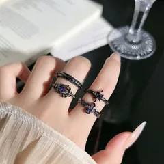 Unisex Copper Cross Open Ring With Zircon Inlay In Dark Purple For  Spring And Summer
