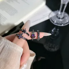 Unisex Copper Cross Open Ring With Zircon Inlay In Dark Purple For  Spring And Summer 2