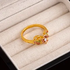 Unisex Flowers Ring For Everyday Wear Featuring Metal Construction With Multi-Color Plating And Rhinestone Inlay 3
