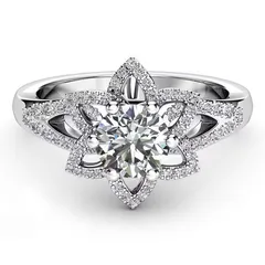 Unisex Flowers Ring For Everyday Wear Featuring Alloy Material With White K Plated Coating Thickness 0.03µm-0.05µm And Rhinestone Inlay
