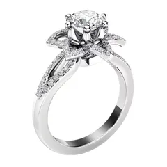 Unisex Flowers Ring For Everyday Wear Featuring Alloy Material With White K Plated Coating Thickness 0.03µm-0.05µm And Rhinestone Inlay 3