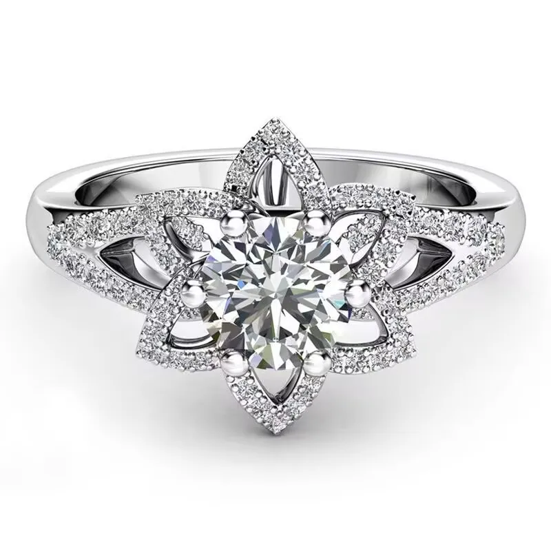 Unisex Flowers Ring For Everyday Wear Featuring Alloy Material With White K Plated Coating Thickness 0.03µm-0.05µm And Rhinestone Inlay 4