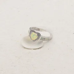 Unisex Heart Shape Copper Ring With October Birthstone Opal Inlay In White, Sweet Style 4