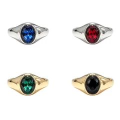 Unisex Oval Titanium Steel Ring With July Birthstone Ruby Inlay In Steel Color, Simple Style