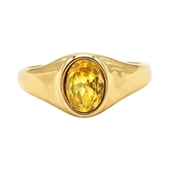 Unisex Oval Titanium Steel Ring With July Birthstone Ruby Inlay In Steel Color, Simple Style 3