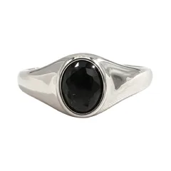 Unisex Oval Titanium Steel Ring With July Birthstone Ruby Inlay In Steel Color, Simple Style 4