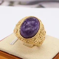 Unisex Oval Titanium Steel Ring With Artificial Gemstones In Gold, Perfect For Autumn Wear
