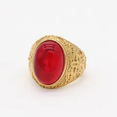 Unisex Oval Titanium Steel Ring With Artificial Gemstones In Gold, Perfect For Autumn Wear 4