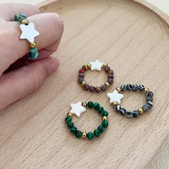 Unisex Pentagram Ring Featuring Beading Craft With Natural Stone And Malachite Inlay In Colour