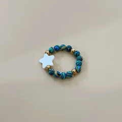 Unisex Pentagram Ring Featuring Beading Craft With Natural Stone And Malachite Inlay In Colour 2