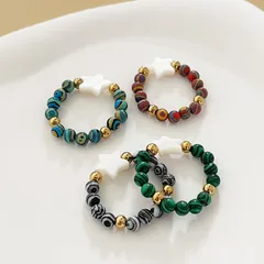 Unisex Pentagram Ring Featuring Beading Craft With Natural Stone And Malachite Inlay In Colour 3