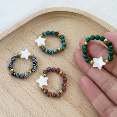 Unisex Pentagram Ring Featuring Beading Craft With Natural Stone And Malachite Inlay In Colour 4