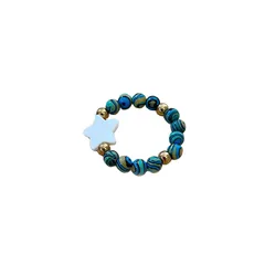 Unisex Pentagram Ring Featuring Beading Craft With Natural Stone And Malachite Inlay In Colour 5