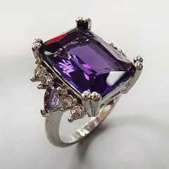 Unisex Rectangle Ring For Everyday Wear, Alloy Material With White K Plated Coating 0.03µm-0.05µm And Zircon Inlay 2