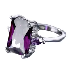 Unisex Rectangle Ring For Everyday Wear, Alloy Material With White K Plated Coating 0.03µm-0.05µm And Zircon Inlay 3