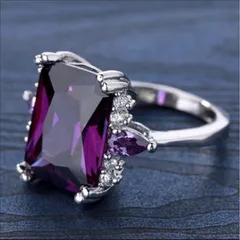 Unisex Rectangle Ring For Everyday Wear, Alloy Material With White K Plated Coating 0.03µm-0.05µm And Zircon Inlay 5