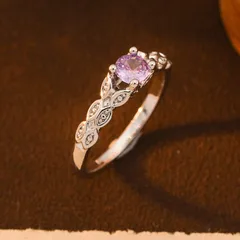 Totem Ring For Unisex Featuring Simple Style Metal Design With February Birthstone Amethyst In Purple