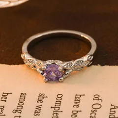 Totem Ring For Unisex Featuring Simple Style Metal Design With February Birthstone Amethyst In Purple 2