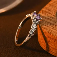 Totem Ring For Unisex Featuring Simple Style Metal Design With February Birthstone Amethyst In Purple 3