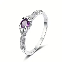 Totem Ring For Unisex Featuring Simple Style Metal Design With February Birthstone Amethyst In Purple 5