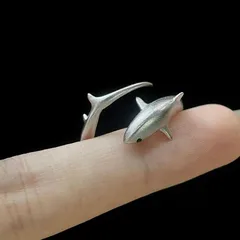 Shark For Unisex Simple Style Open Rings In Silver Plated Metal Featuring Electroplated Finish