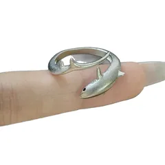Shark For Unisex Simple Style Open Rings In Silver Plated Metal Featuring Electroplated Finish 5