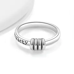 For Unisex Simple Style Silver Copper Ring Featuring Carving Craft, Anxiety Jewelry 3